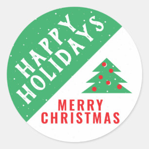 Sticker Rond Noël Arbre Amusants Festif Vert Neige Vacances