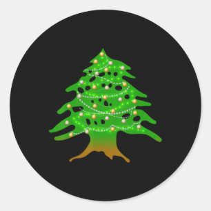 Sticker Rond Noël Arbre Libanais Liban Drapeau Ced de Noël
