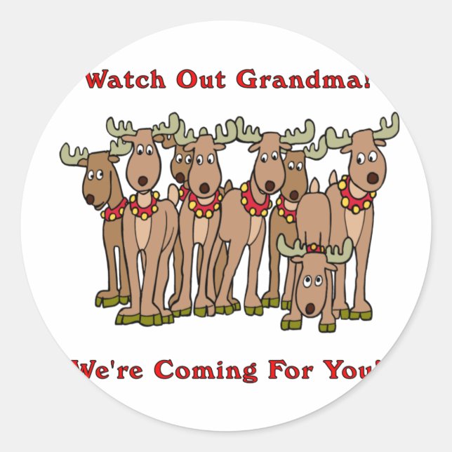 Sticker Rond Noël : Attention à Grand-mère (Devant)