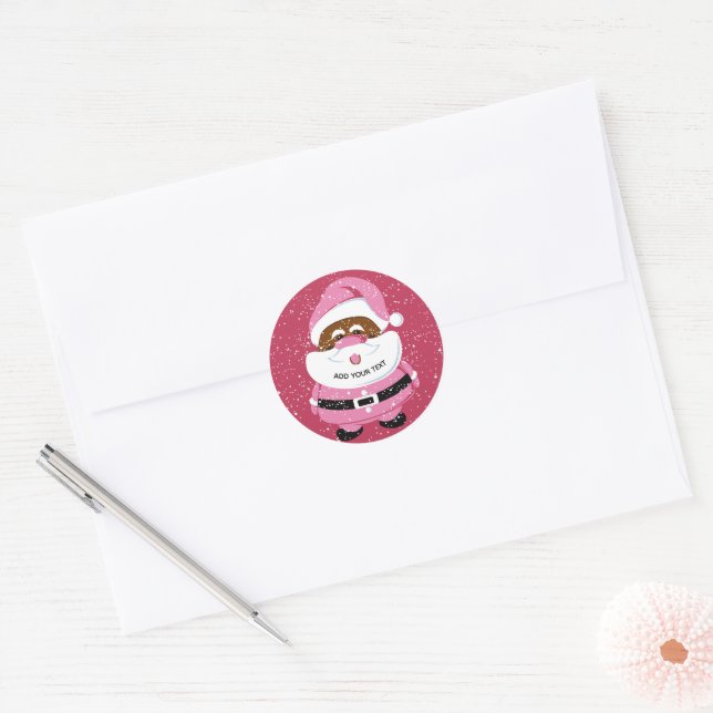 Sticker Rond Noël au Père Noël afro-américain rose mignon (Enveloppe)