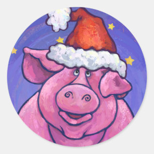 Sticker Rond Noël au porc
