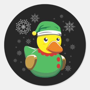 Sticker Rond Noël aux elfes de canard en caoutchouc. Cavalier