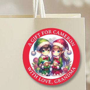 Sticker Rond Noël aux elfes de l'Anime   A et De