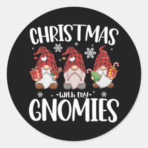 Sticker Rond Noël Avec Mes Gnomies Buffalo Red Plaid Gnome
