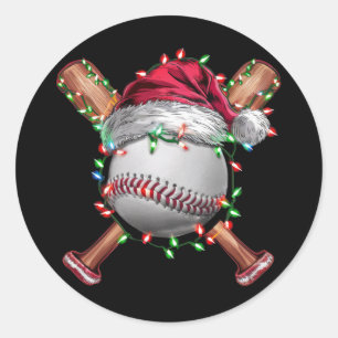Sticker Rond Noël Baseball Père Noël Sports Xmas Vacances