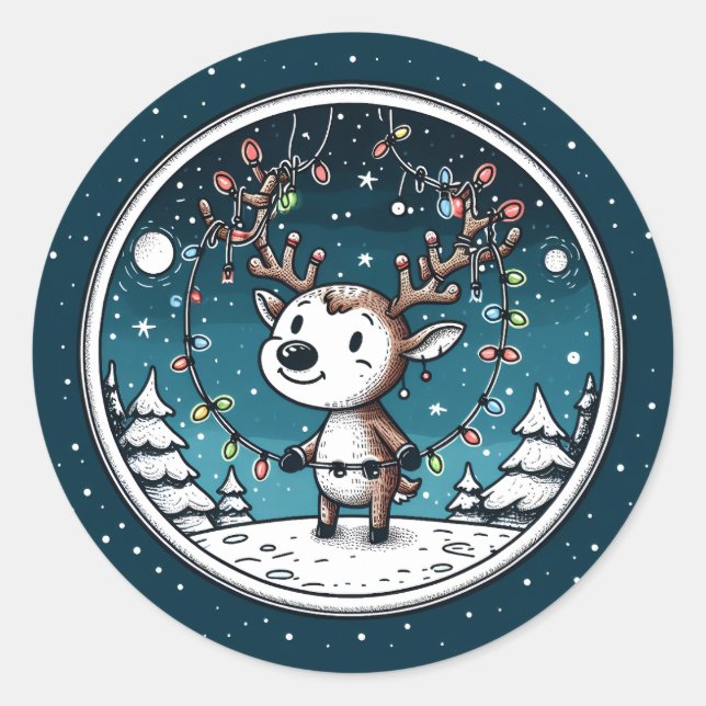 Sticker Rond Noël Bébé Reindeer (Devant)