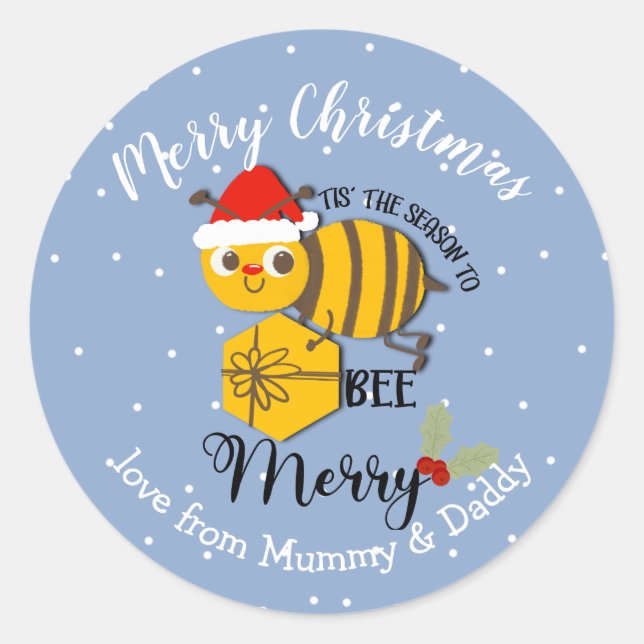 Sticker Rond Noël bee miel père Noël emballage cadeau enfant (Devant)