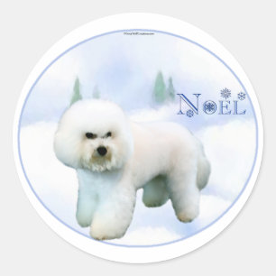 Sticker Rond Noel Bichon Frise - Customisé