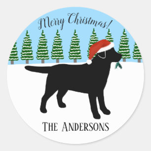 Sticker Rond Noël Black Labrador Santa Hat