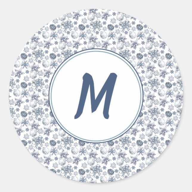 Sticker Rond Noël Blanc Avec Monogramme (Devant)