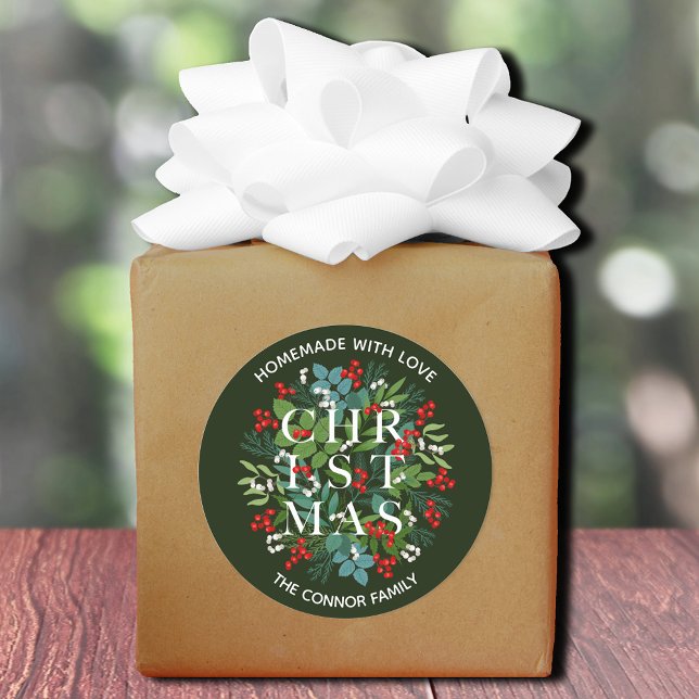 Sticker Rond NOËL Blanc Holly Berries fait maison (Créateur téléchargé)
