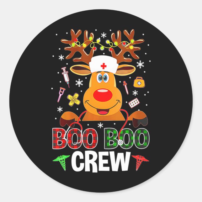 Sticker Rond Noël Boo Boo Équipement Reindeer Infirmière Buffal (Devant)