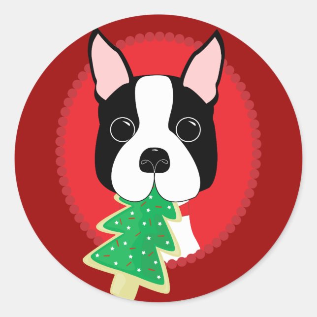 Sticker Rond Noël Boston Terrier (Devant)