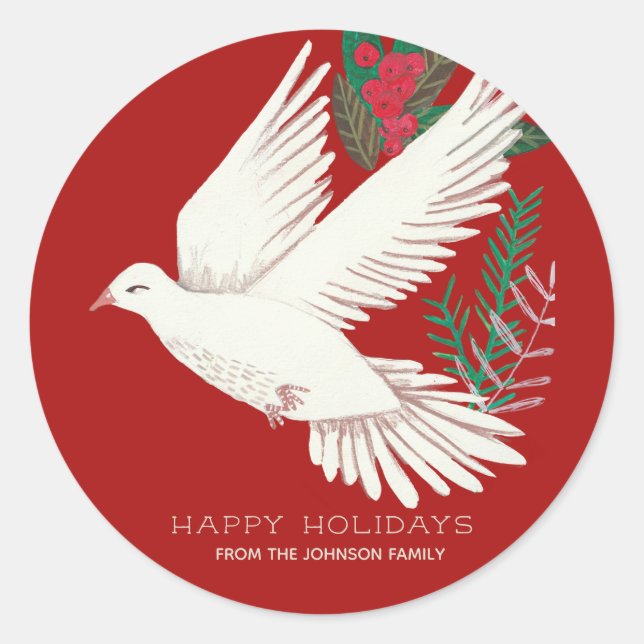 Sticker Rond Noël Botanique Rouge Dove (Devant)
