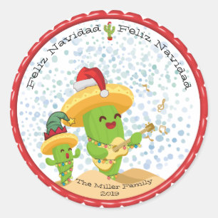 Sticker Rond Noël Cactus Feliz Navidad