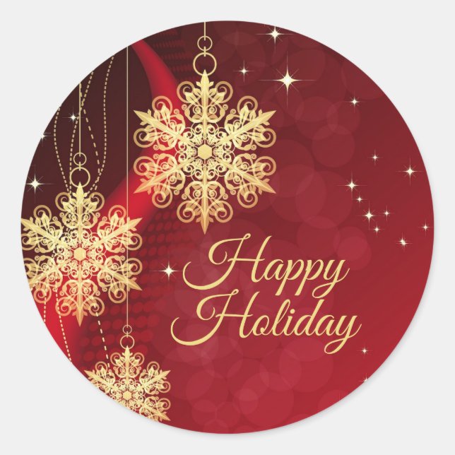 Sticker Rond Noël cadeau Red Golden Snowflakes Holiday (Devant)
