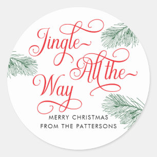 Sticker Rond Noël Calligraphie Rouge Élégante Verdure