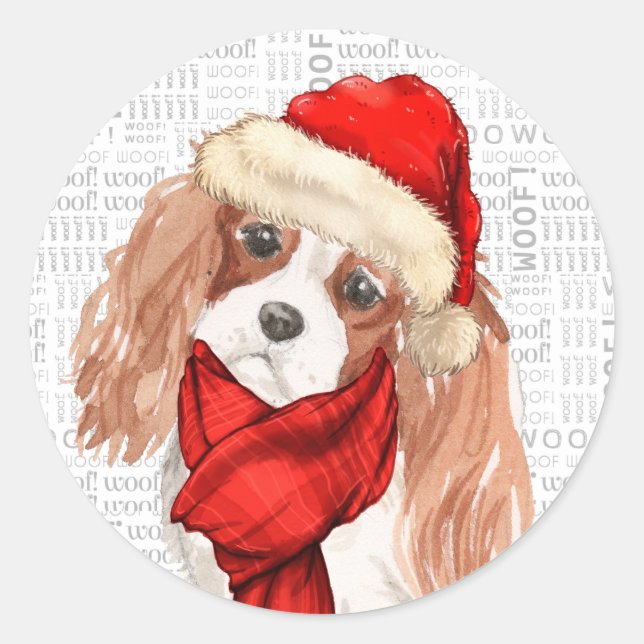 Sticker Rond Noël Cavalier King Charles Spaniel Chien (Devant)