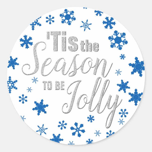 Sticker Rond Noël C'est la saison Snowflake Blue Silver (Devant)