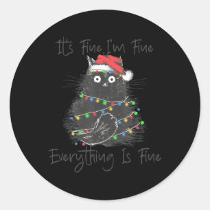 Sticker Rond Noël Chat noir C'est bon Je vais bien tout