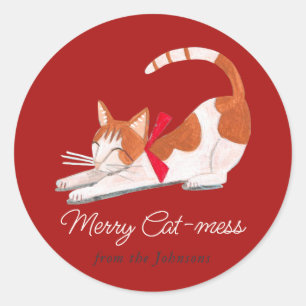 Sticker Rond Noël Chat renne rouge Vacances