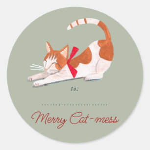 Sticker Rond Noël Chat renne vert Vacances