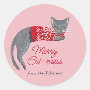 Sticker Rond Noël Chat rose