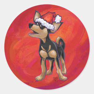 Sticker Rond Noël Chihuahua en rouge