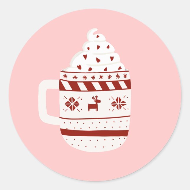 Sticker Rond Noël Chocolat chaud rose (Devant)