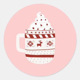 Sticker Rond Noël Chocolat chaud rose