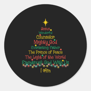 Sticker Rond Noël chrétien Jésus Bible Noms Noël Arbre Sh