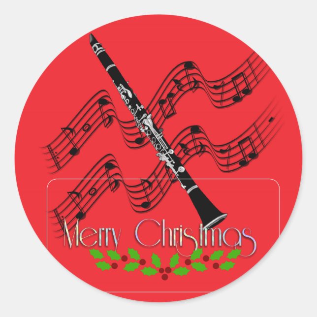 Sticker Rond Noël Clarinet, Joyeux Noël ! (Devant)