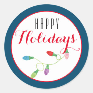 Sticker Rond Noël coloré Lumière Joyeux Fêtes / Bleu