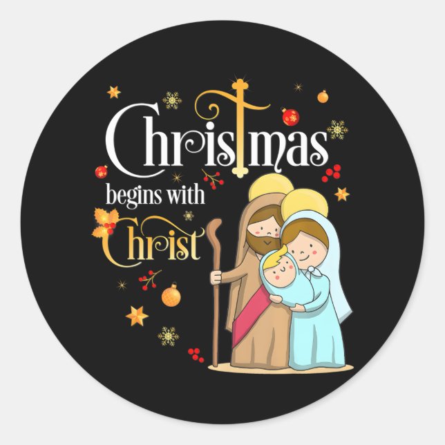 Sticker Rond Noël commence avec le Christ Jésus chrétien (Devant)
