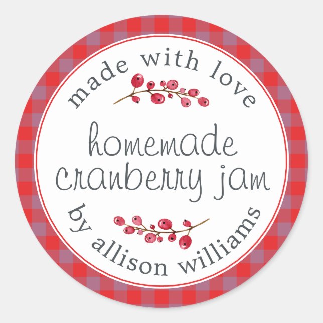 Sticker Rond Noël confiture de canneberge maison rouge pourpre  (Devant)