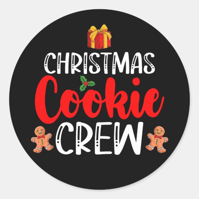 Sticker Rond Noël Cookie Équipage famille Pyjamas Noël Fête (Devant)