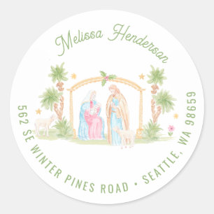 Sticker Rond Noël Crèche Pastel   Adresse