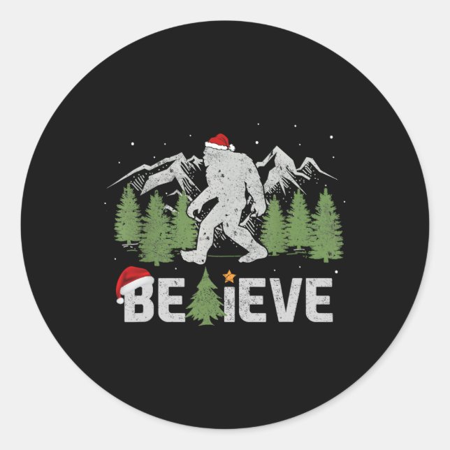 Sticker Rond Noël Croit Bigfoot Funny Arbre De Noël Pour Hommes (Devant)