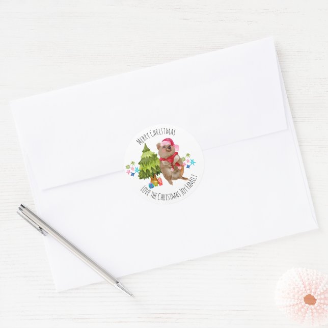 Sticker Rond Noël Cute Quokka sur mesure (Enveloppe)