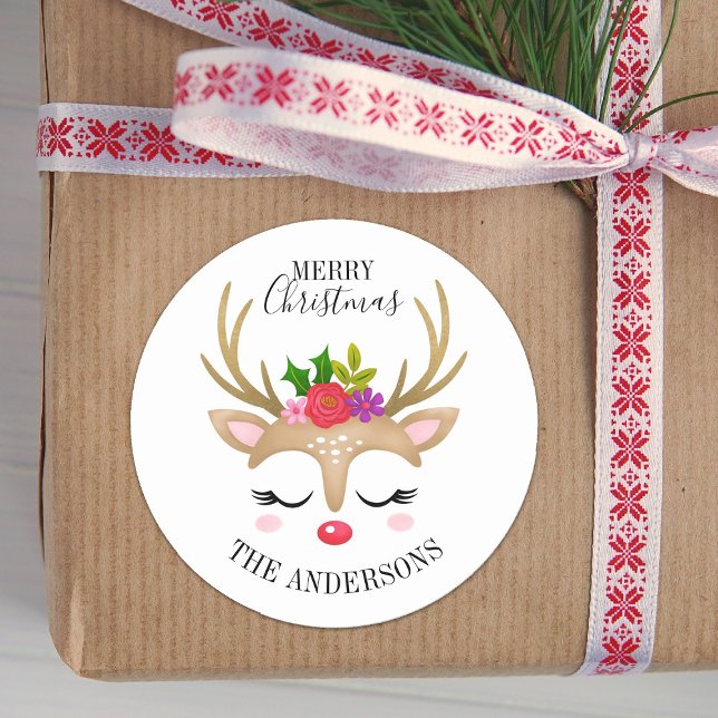 Sticker Rond Noël Cute Reinder personnalisé (Créateur téléchargé)