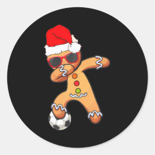 Sticker Rond Noël Dabbing Gingerbread Soccer Drôle Hommes