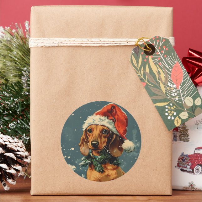 Sticker Rond Noël Dachshund (vacances)