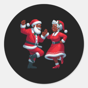 Sticker Rond Noël Dancing Black African American Père Noël Mme.