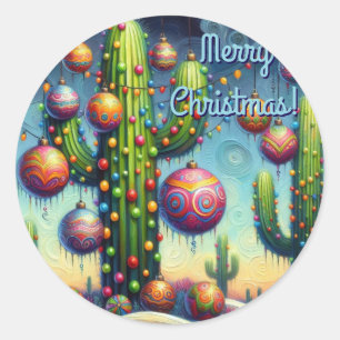 Sticker Rond Noël dans le désert Sud-Ouest Saguaro Cactus
