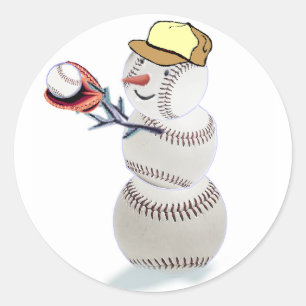 Sticker Rond Noël de baseball Snowman