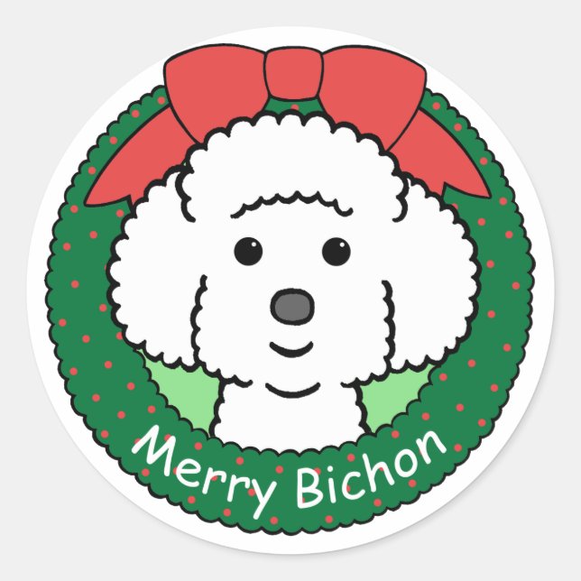 Sticker Rond Noël de Bichon Frise (Devant)