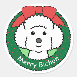 Sticker Rond Noël de Bichon Frise