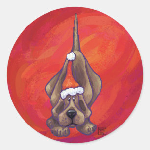 Sticker Rond Noel de Chien À La Hache Sur Rouge