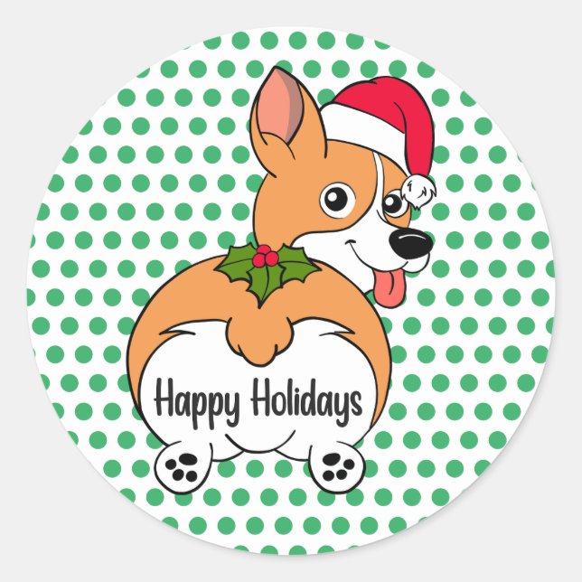 Sticker Rond Noël de Chien de Corgi (Devant)