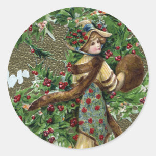 Sticker Rond Noël de cru de baies de Madame et de houx